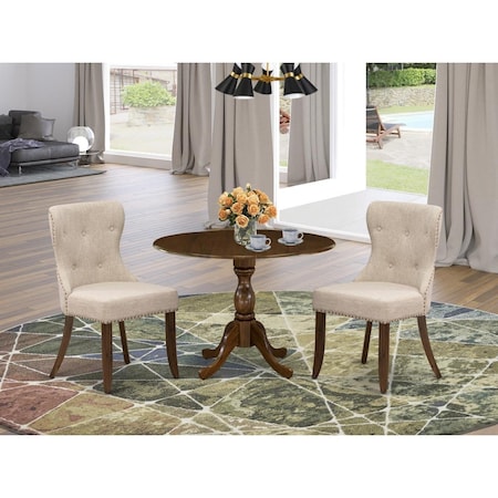 East West Furniture 3 Piece Dublin Dining Table Set - Acacia Walnut DMSI3-AWA-04